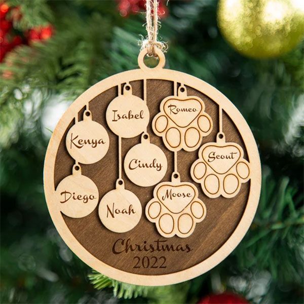 Personalized Family Wooden Christmas Ornament Set